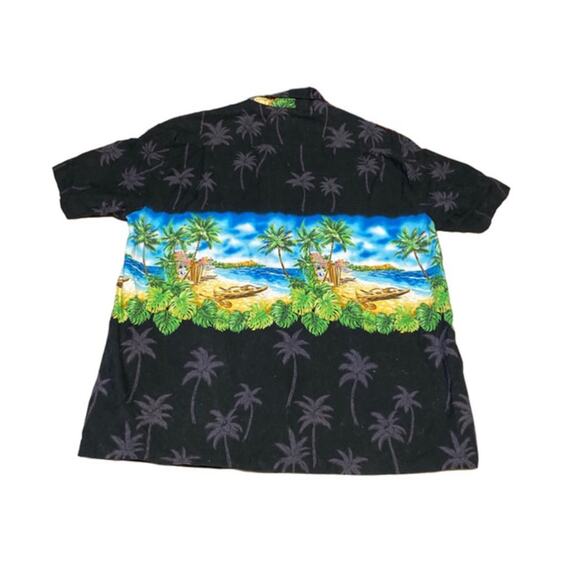 Vintage Hawaiian Aloha Shirt Palm Tree Beach Scene Blue Hawaii Made in Hawaii XL - Picture 4 of 4